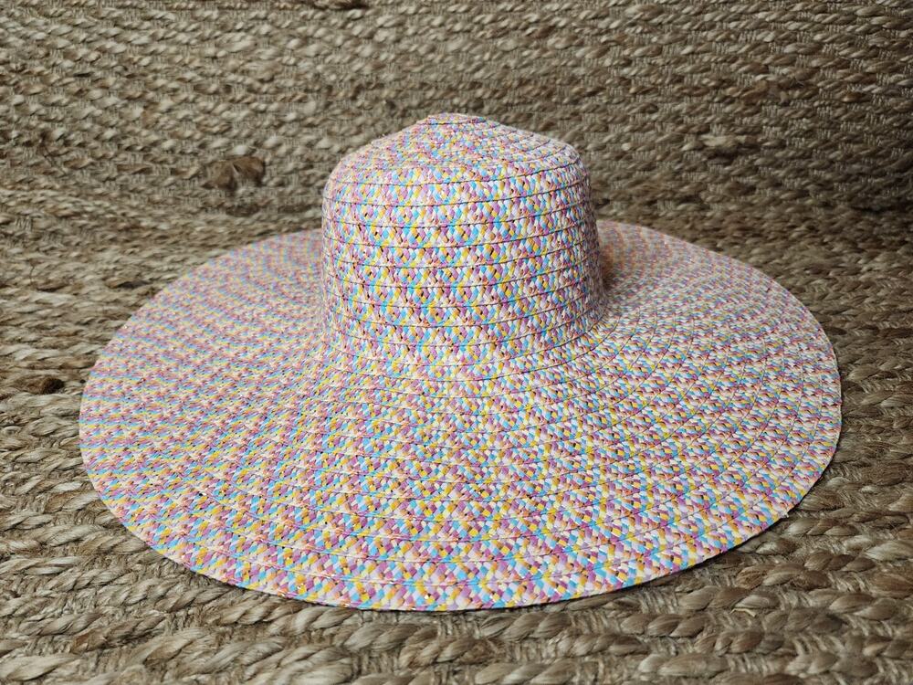Wide Brim Travel Multicolor Straw Hat One Size Easter Spring Summer New!